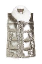 Moncler Moncler Metallic Down Vest With Fur-trimmed Hood