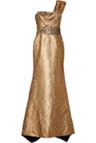 Marchesa Brocade One-shoulder Gown