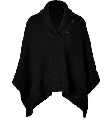 Ralph Lauren Black Label Cashmere Chunky Cable Shawl Collar Poncho In Black