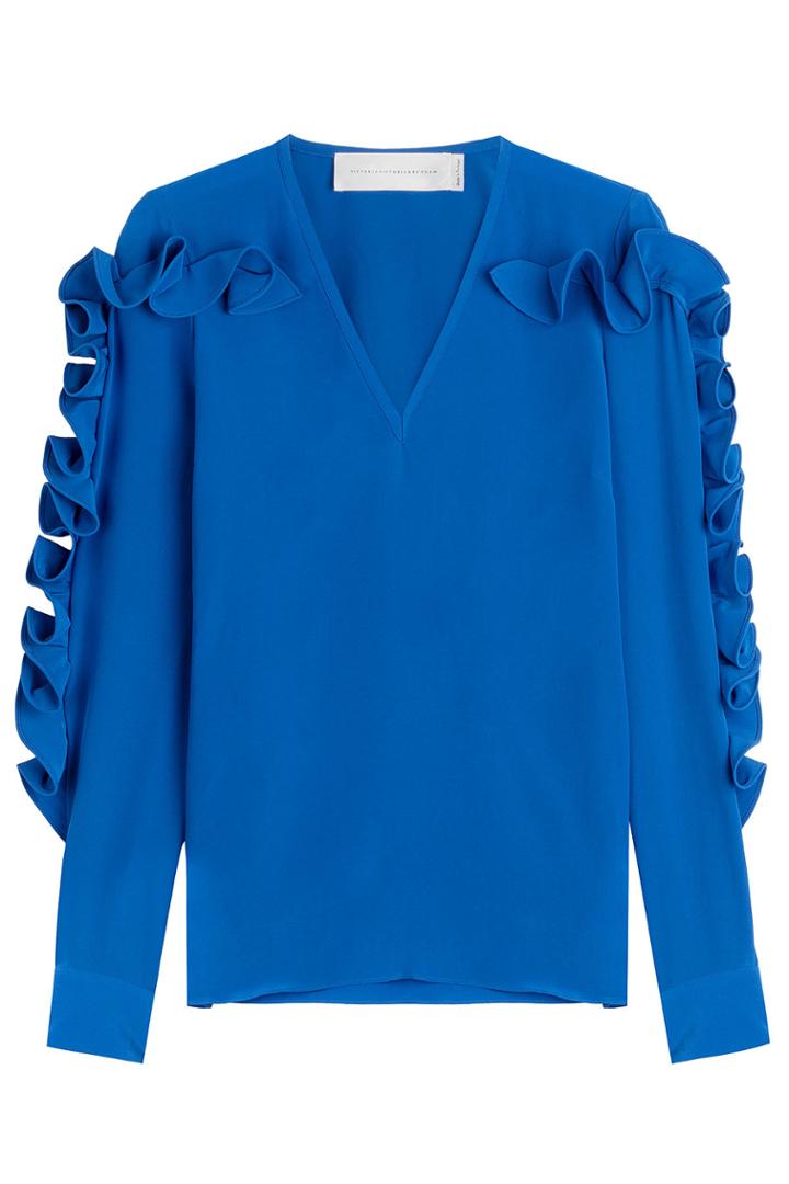 Victoria, Victoria Beckham Victoria, Victoria Beckham Ruffled Silk Blouse - Blue