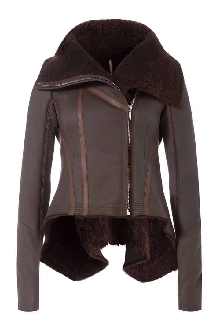 Rick Owens Rick Owens Leather Jacket With Asymmetric Hem - Brown
