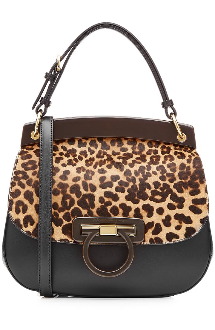 Salvatore Ferragamo Leather And Calf Hair Shoulder Bag