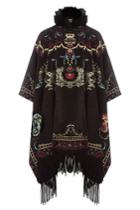 Roberto Cavalli Roberto Cavalli Embroidered Poncho With Fur And Fringe