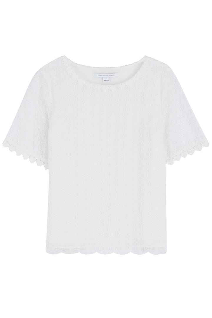 Diane Von Furstenberg Diane Von Furstenberg Short Sleeve Top With Lace Eyelet Overlay