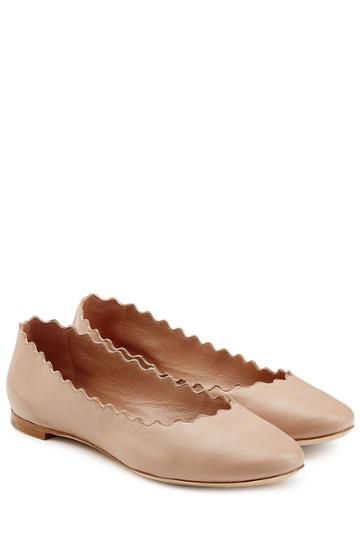 Chloé Chloé Scalloped Leather Ballerinas - Rose