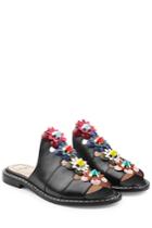 Fendi Fendi Leather Sandals With Floral Applique - Black