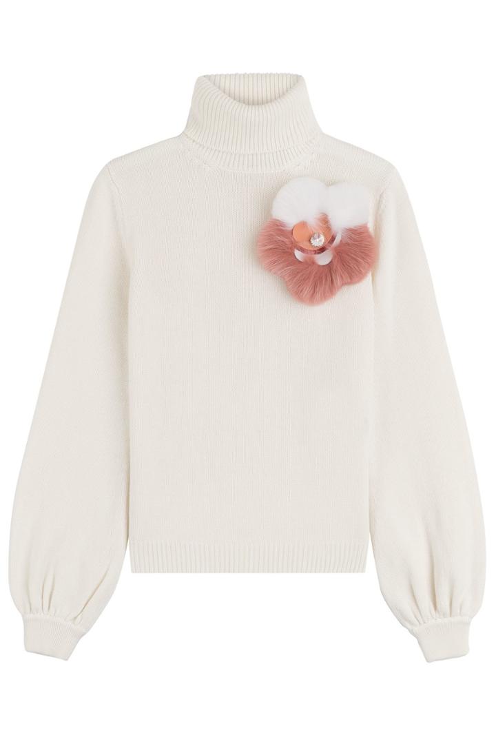 Fendi Fendi Fur Embellished Cashmere Turtleneck