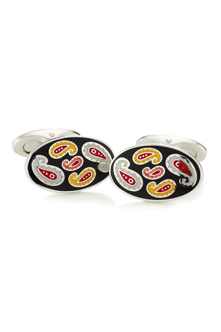 Etro Etro Silver Cufflinks With Enamel Paisley Patterning