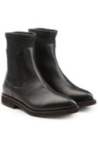 Brunello Cucinelli Brunello Cucinelli Leather Ankle Boots With Embellished Knit Insert