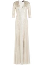 Jenny Packham Jenny Packham Floor Length Embellished Silk Dress - White