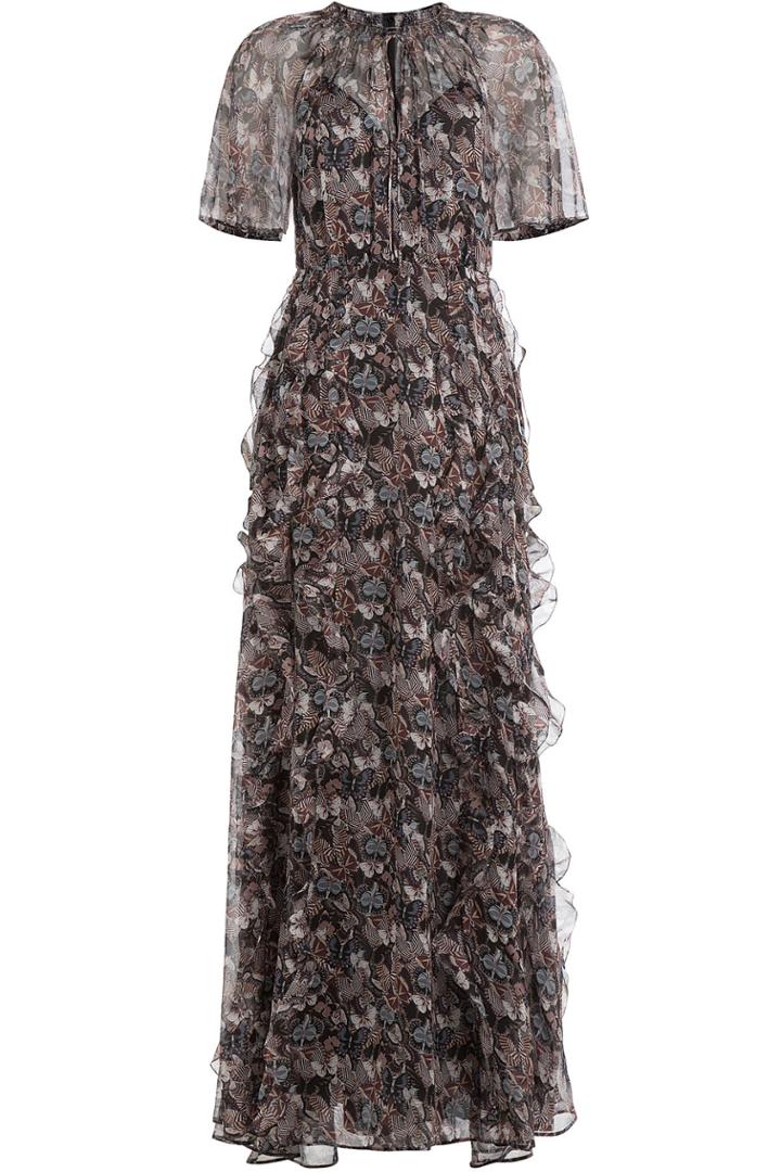 Valentino Valentino Japanese Butterfly Silk Chiffon Maxi Dress - Multicolor