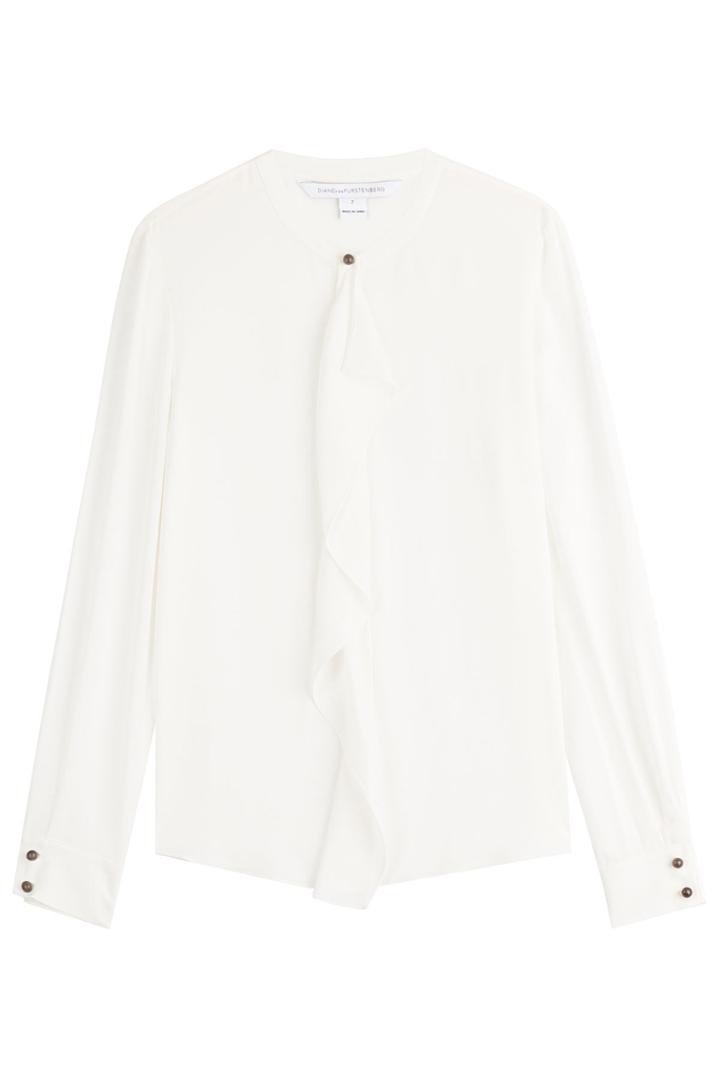 Diane Von Furstenberg Diane Von Furstenberg Silk Ruffle Front Shirt - White