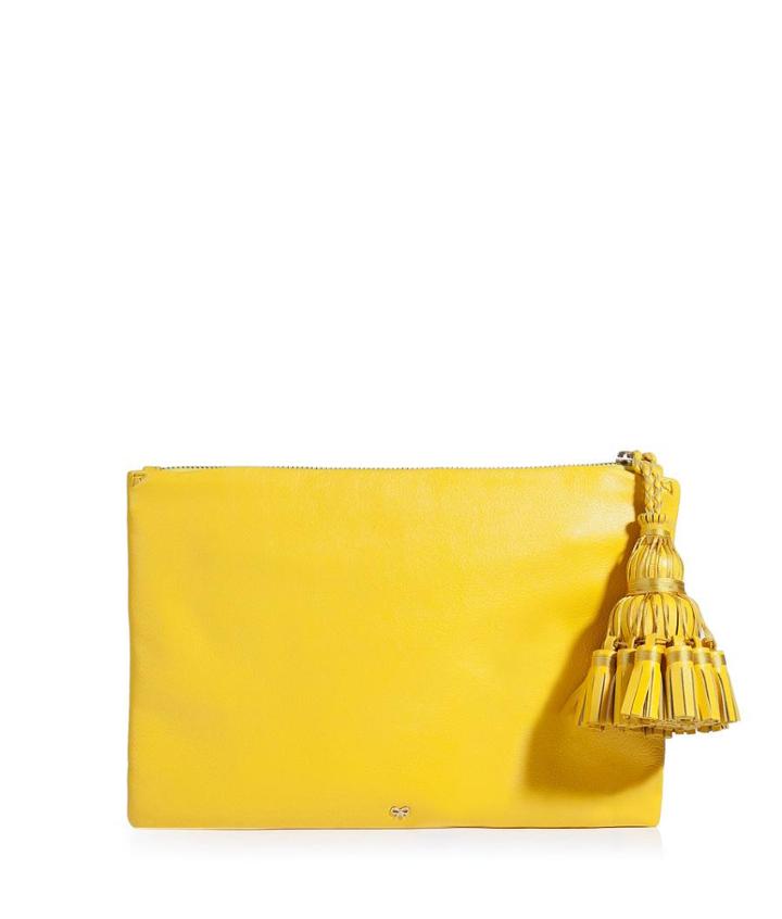 Anya Hindmarch Leather Giorgiana Tassel Clutch In Yellow