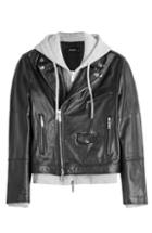 Dsquared2 Leather Biker Jacket With Hoodie