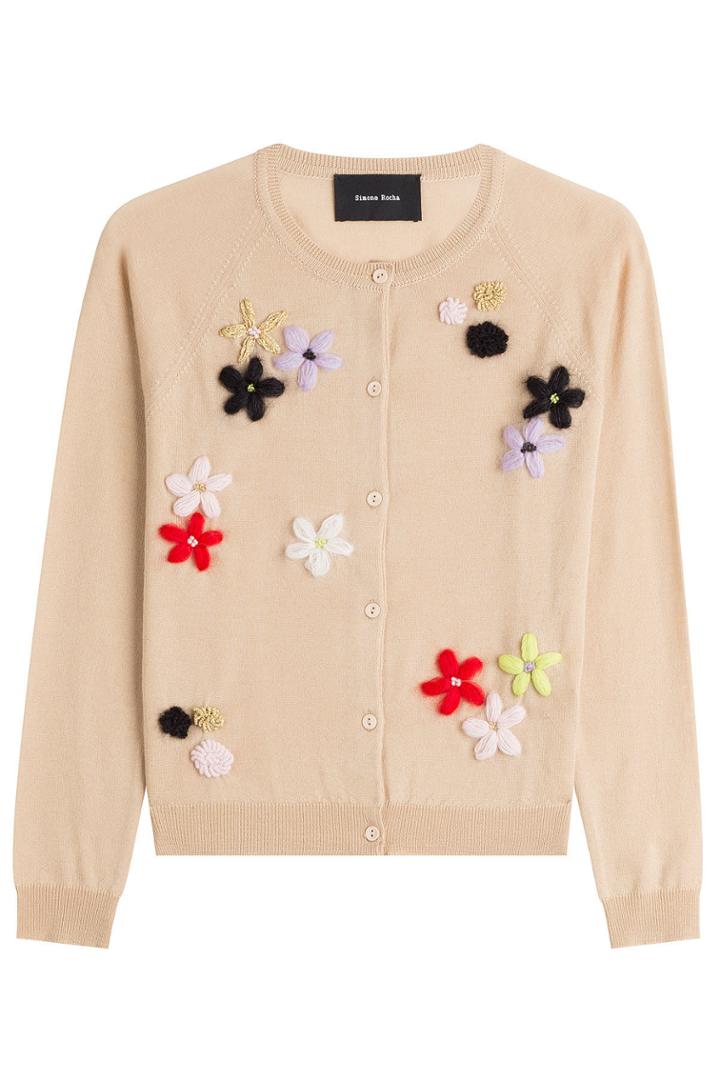 Simone Rocha Simone Rocha Merino Wool-silk-cashmere Cardigan With Floral Appliqué