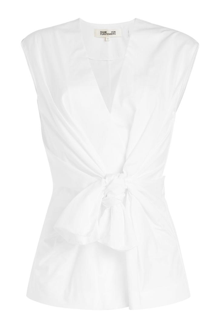 Diane Von Furstenberg Diane Von Furstenberg Sleeveless Cotton Waist Tie Blouse