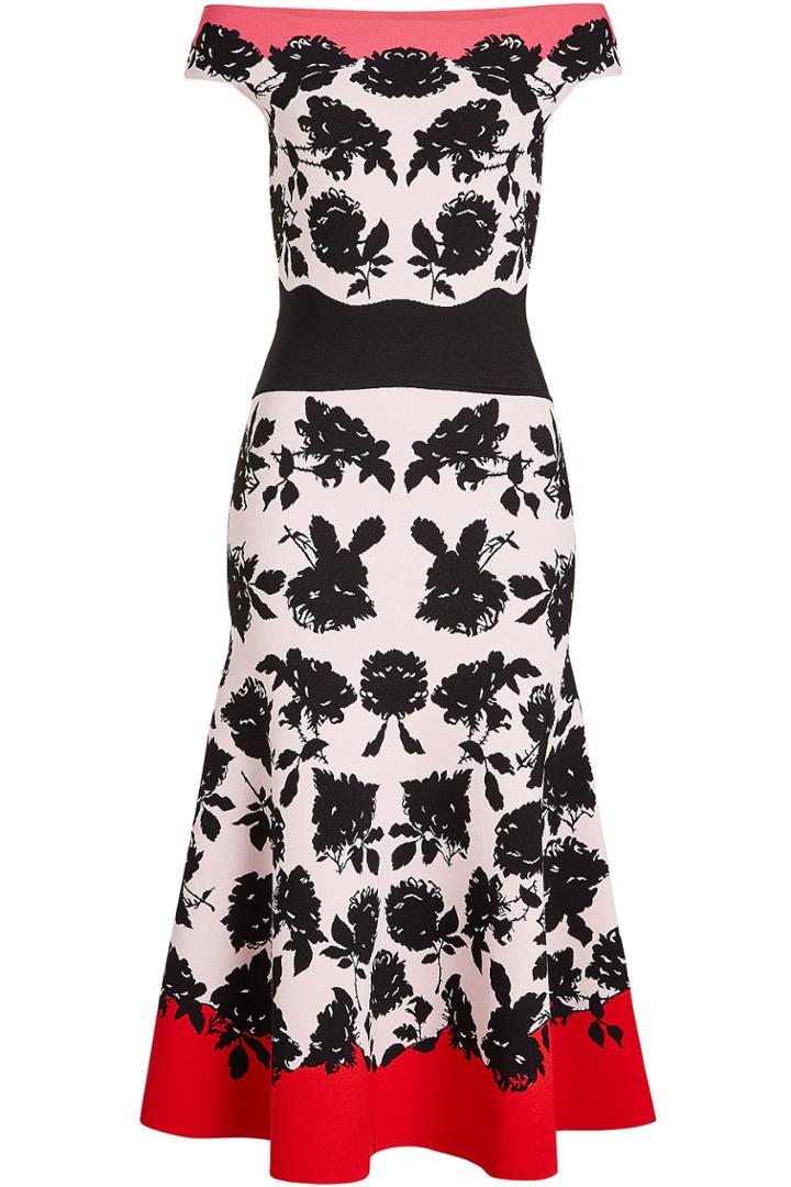 Alexander Mcqueen Alexander Mcqueen Intarsia Off-shoulder Dress