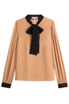 Michael Kors Collection Michael Kors Collection Bow Front Silk Blouse - Camel