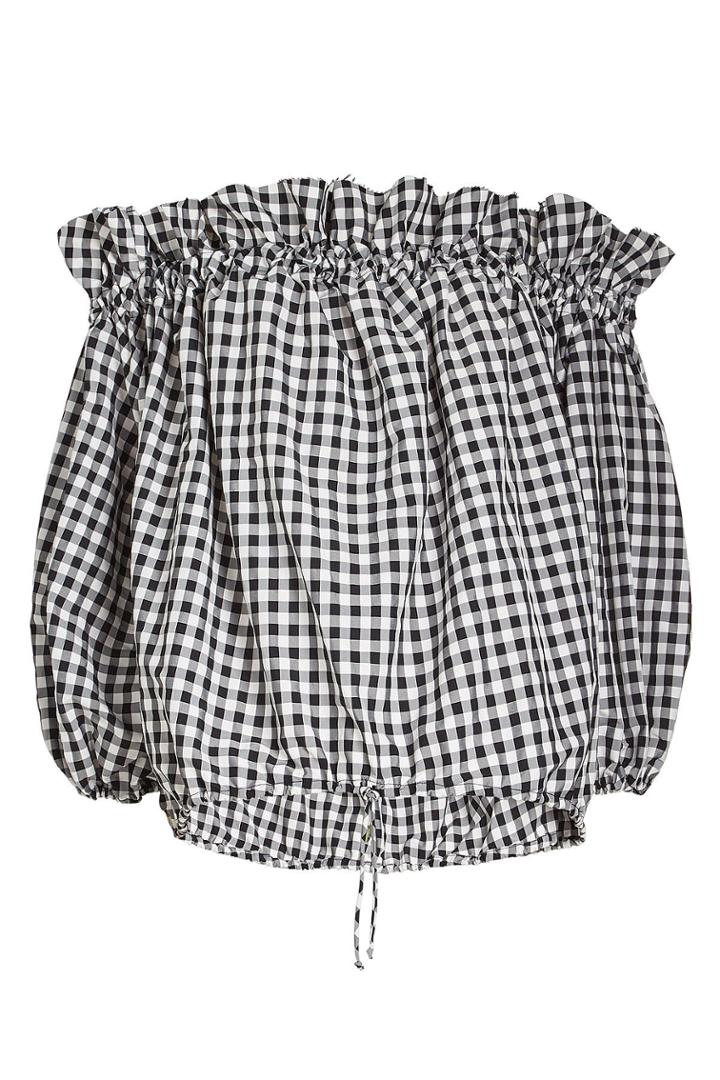 Marques' Almeida Marques' Almeida Crepe Off-shoulder Gingham Top