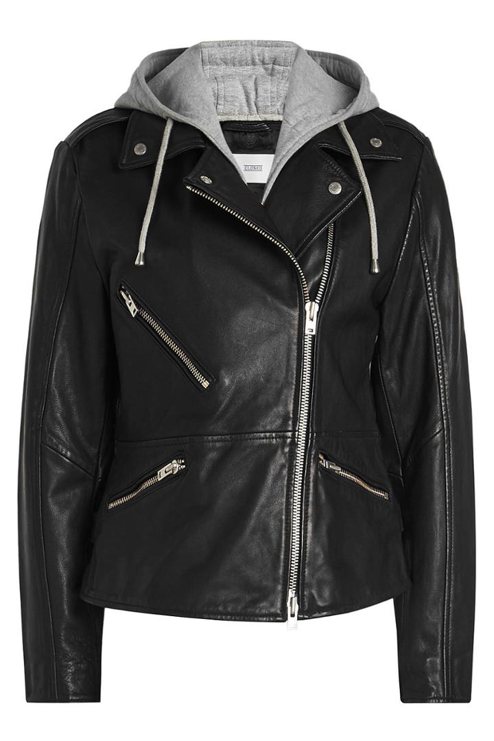 Closed Closed Park Embellished Leather Biker Jacket With Hoody