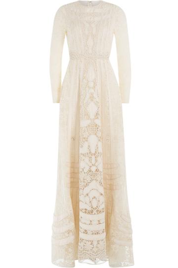 Valentino Valentino Embellished Lace Floor Length Gown - White