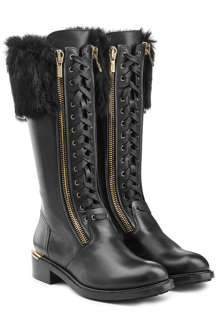 Salvatore Ferragamo Leather Boots With Rabbit Fur