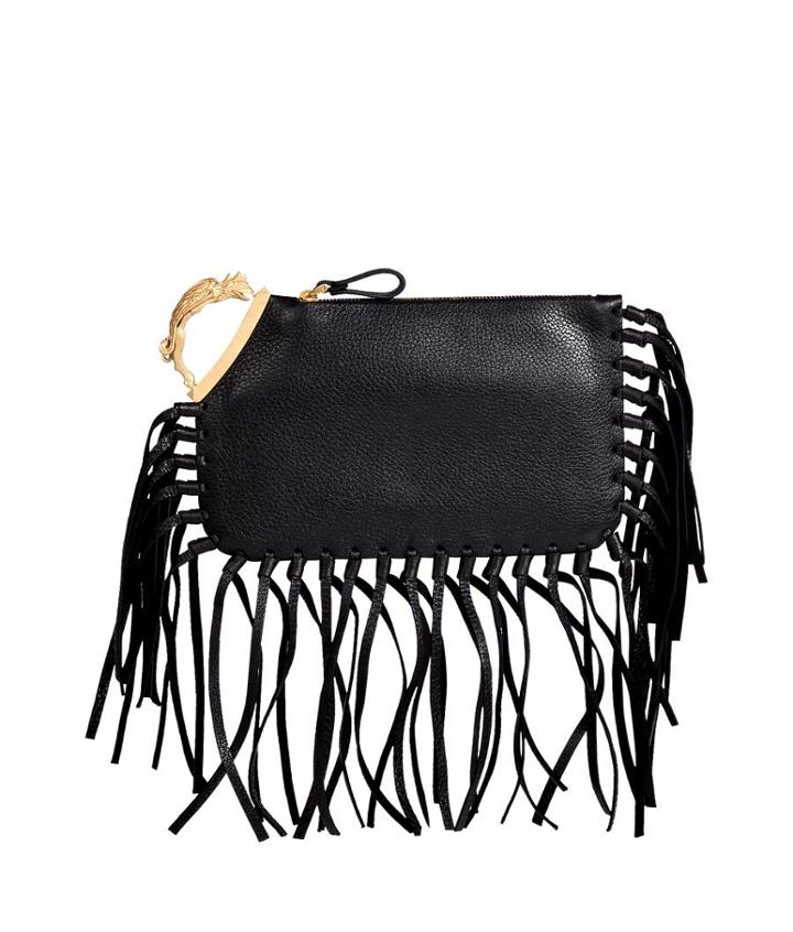 Valentino Leather Mini Fringe Clutch With Zodiac