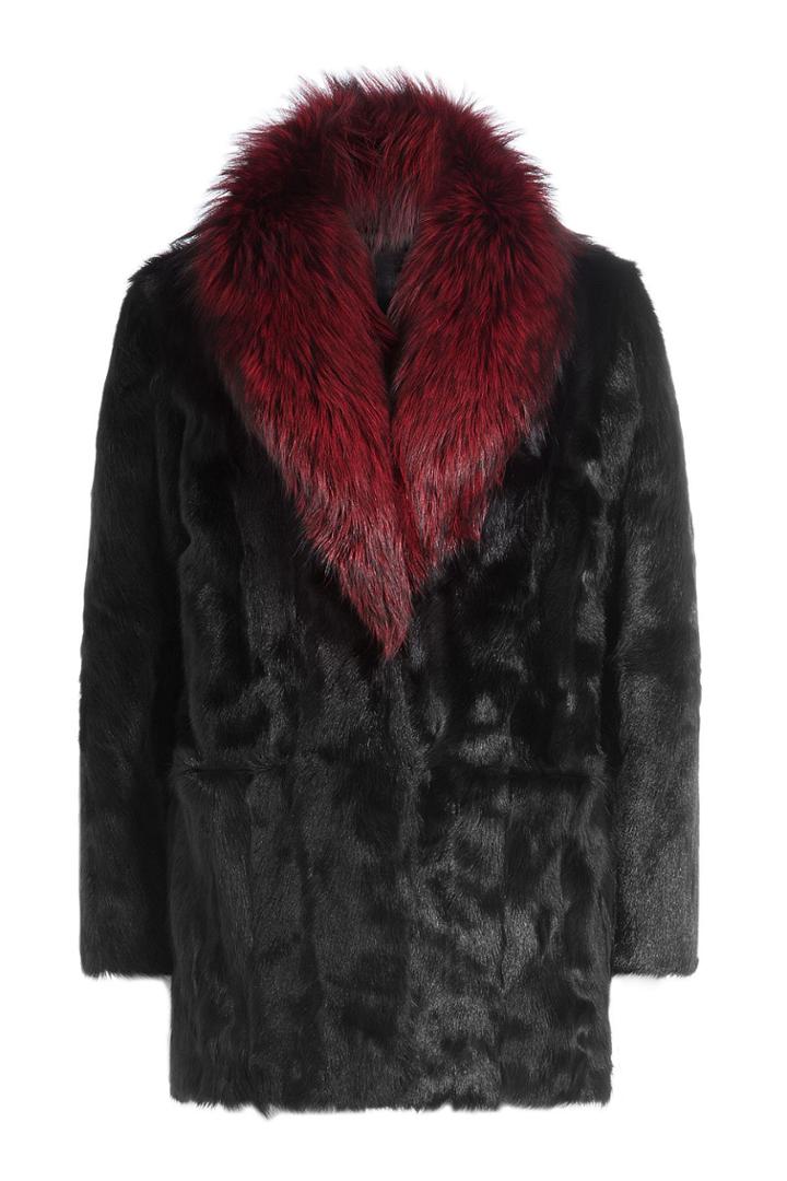 Diane Von Furstenberg Diane Von Furstenberg Goat Fur Coat With Fox Fur Collar