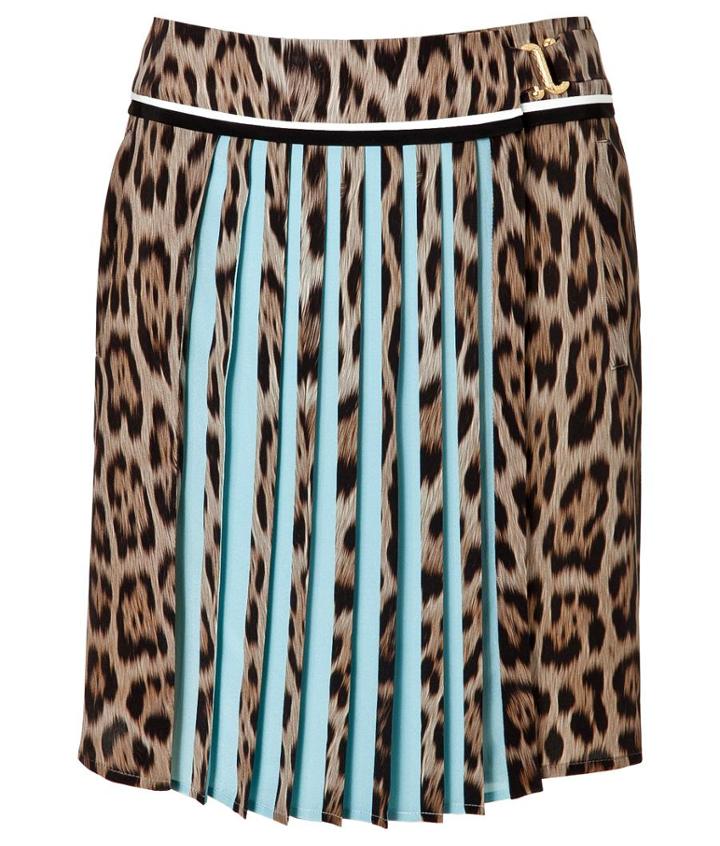 Roberto Cavalli Silk Leopard Print Pleated Skirt