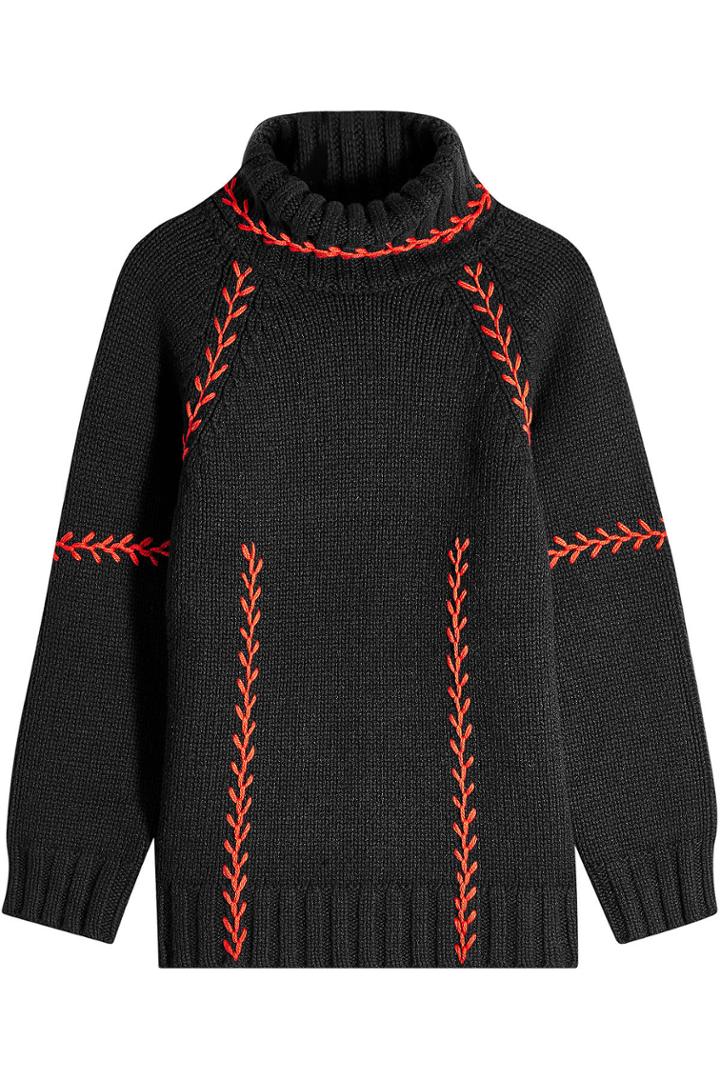 Alexander Mcqueen Alexander Mcqueen Feather Stitch Embroidered Oversized Cashmere Pullover