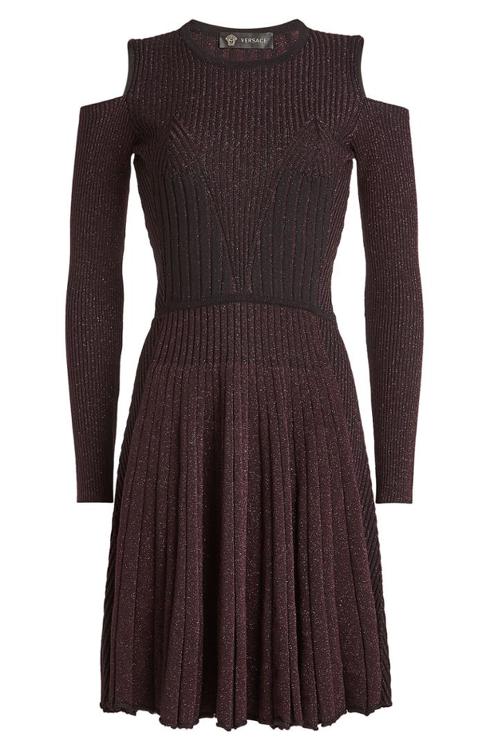 Versace Versace Wool Cold-shoulder Dress With Metallic Thread