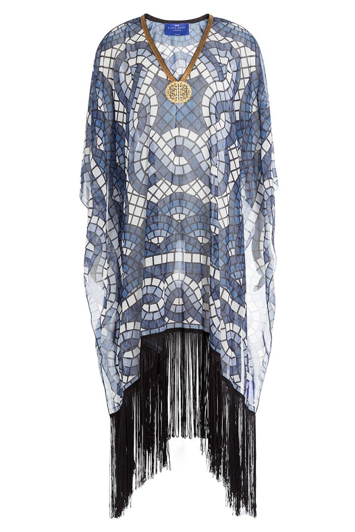 Elena Makri Elena Makri Embellished Print Tunic With Fringe - Blue