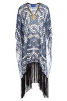 Elena Makri Elena Makri Embellished Print Tunic With Fringe - Blue