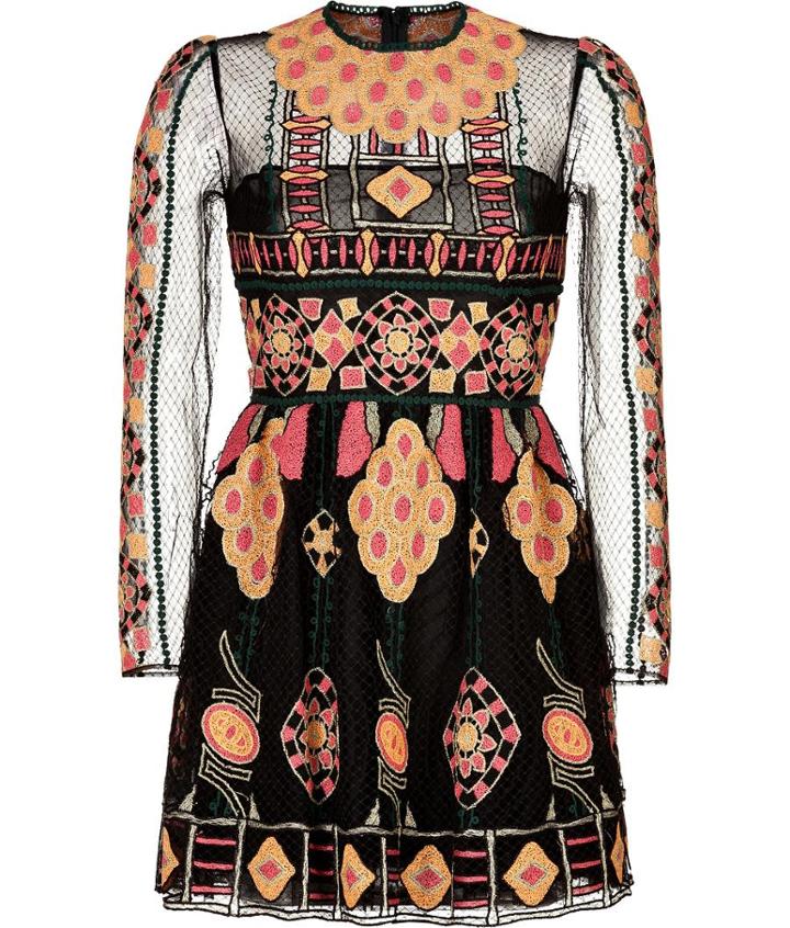 Valentino Embroidered Dress With Sheer Sleeves
