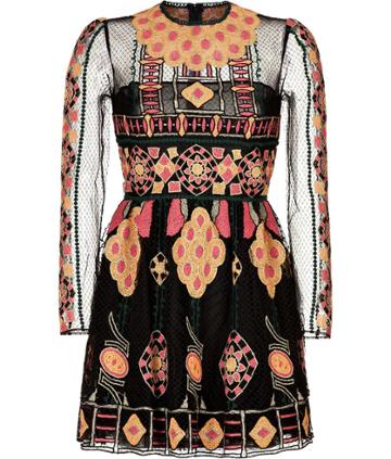 Valentino Embroidered Dress With Sheer Sleeves
