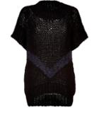 Faith Connexion Chunky Knit Short Sleeve Pullover In Black With Navy