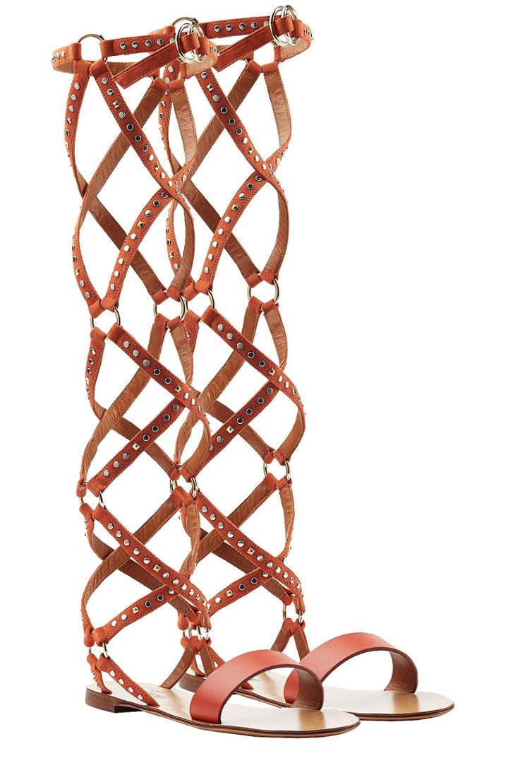 Valentino Valentino Teodora Embellished Leather Sandals - Orange