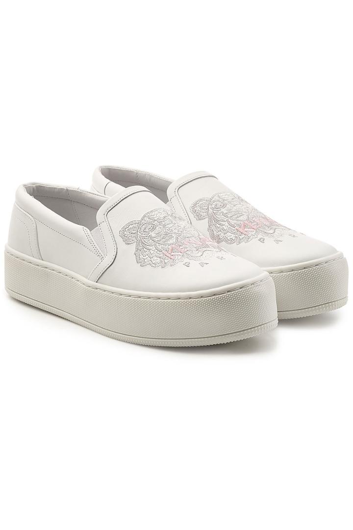 Kenzo Kenzo Embroidered Leather Slip-on Sneakers