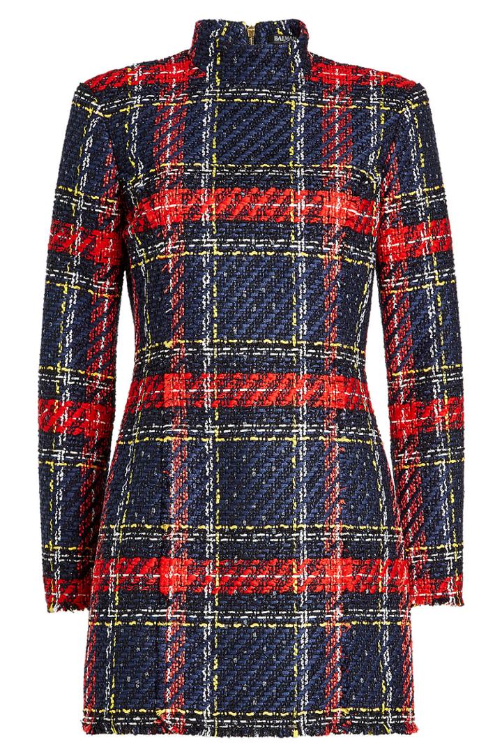 Balmain Balmain Plaid Dress With Cotton And Linen