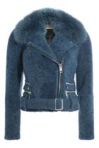 Burberry London Burberry London Shearling Biker Jacket With Fox Fur - Blue
