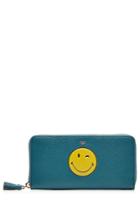 Anya Hindmarch Anya Hindmarch Leather Large Zip Around Wallet With Smiley - Blue