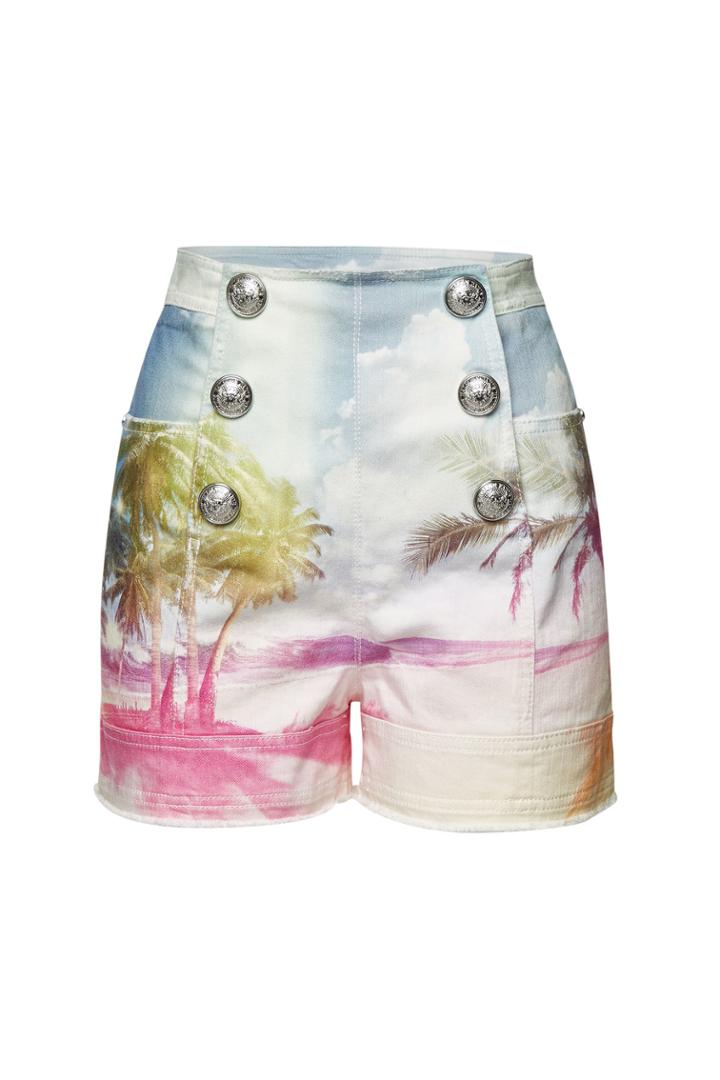 Balmain Balmain Printed Denim Shorts With Embossed Buttons