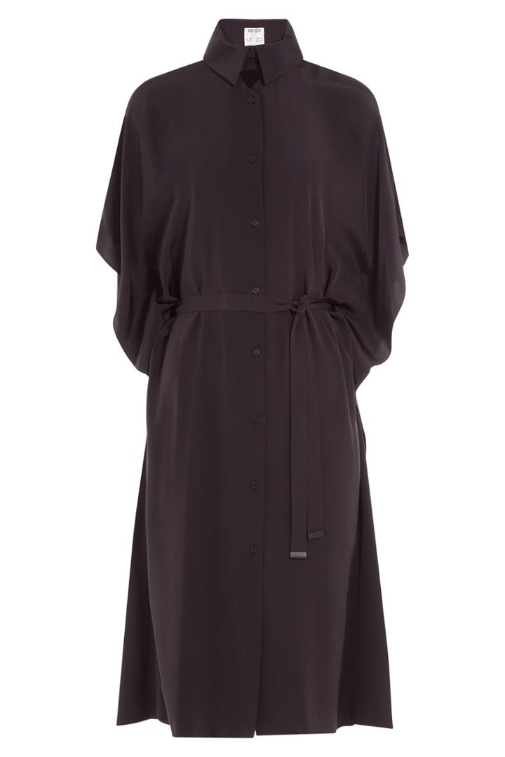 Kenzo Kenzo Draped Silk Shirt Dress - Black
