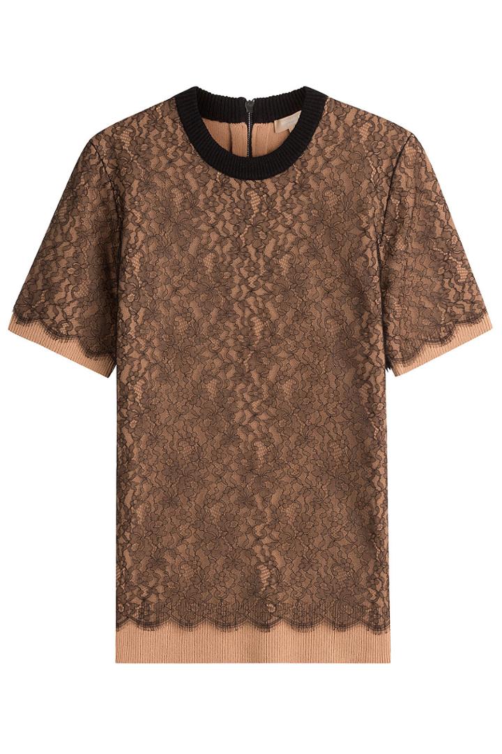 Michael Kors Collection Michael Kors Collection Cashmere Top With Lace - Beige
