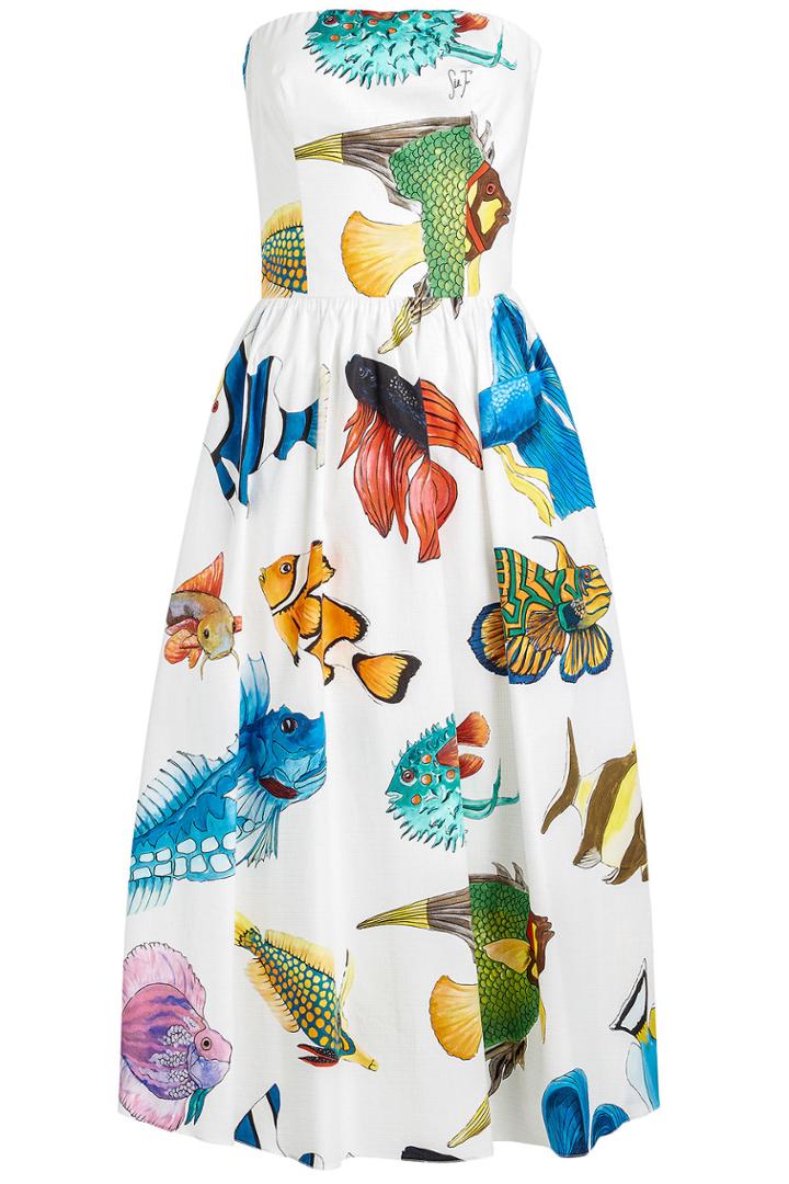 Stella Jean Stella Jean Printed Cotton Strapless Dress