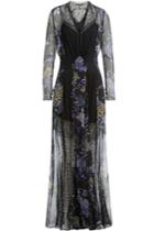 Etro Etro Printed Silk Chiffon Floor Length Dress With Lace - Purple