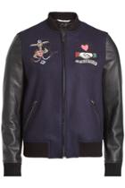 Valentino Valentino Embroidered Wool Bomber Jacket With Leather Sleeves