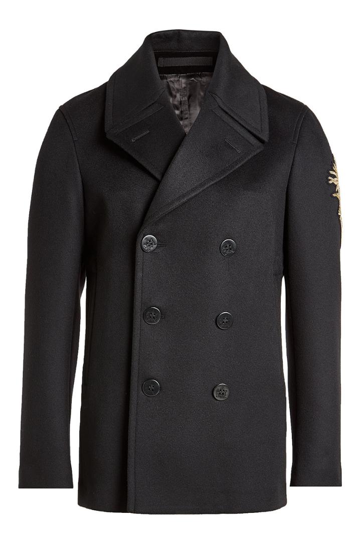 Alexander Mcqueen Alexander Mcqueen Embroidered Virgin Wool Peacoat