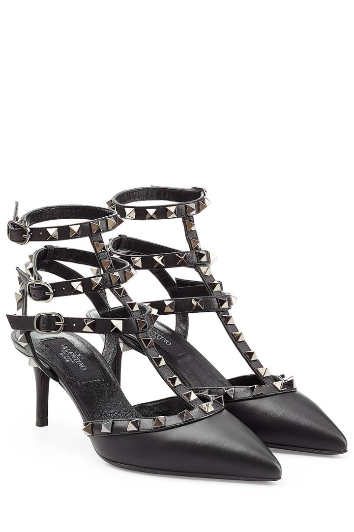 Valentino Valentino Rockstud Leather Kitten Heel Pumps - Black