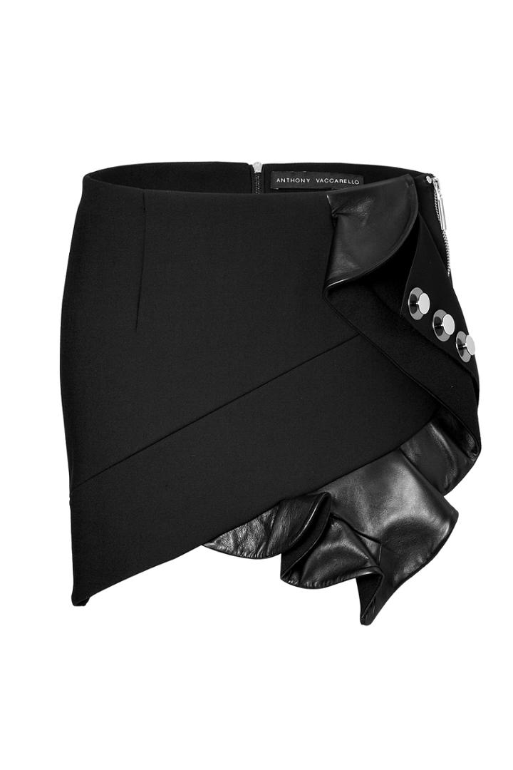Anthony Vaccarello Anthony Vaccarello Mini-skirt With Leather Ruffle And Button Embellishment - Black